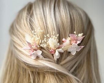 Forcine per capelli da sposa Pezzo per capelli da sposa Accessorio per capelli con fiori secchi Forcine per capelli bianche e rosa Forcine per capelli con fiori Boho Forcine per capelli da damigella d'onore Boho