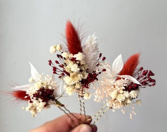 Rustic Terracotta Dried Flower Hair Pins Boho Wedding Hair Accessory Terracotta hair piece Bridal orange comb Wedding hair clip Bridesmaid