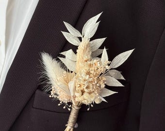 Bridal flower boutonniere Ivory Dried flower boutonhole Grooms pocket boutonniere Man biutonniere Bihemian boutonniere Small bouquet Bridal