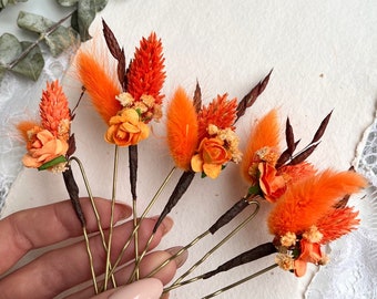 Terracotta Hair pins Dried flower Flower hairpins Orange Bridal hair accessories Bohemian  Hair clip Autumn Hair piece Orange wedding comb
