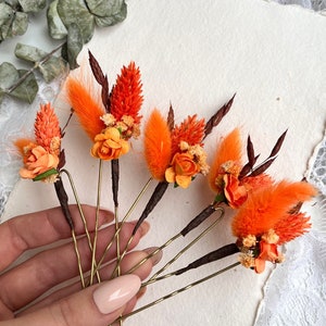 Terracotta Hair pins Dried flower Flower hairpins Orange Bridal hair accessories Bohemian  Hair clip Autumn Hair piece Orange wedding comb