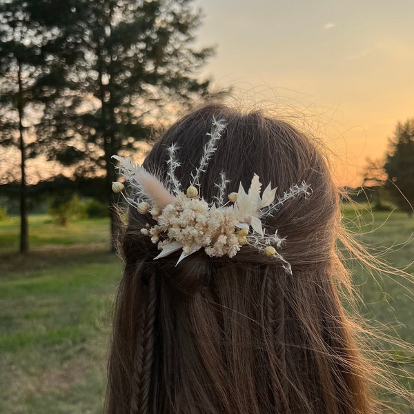 Boho wedding headpiece Pampas grass hairpins Dried flower hair accessory Rustic floral headpiece romantic blush Ivory Comb Bridal headpiece