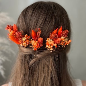 Terracotta Wedding Dried flower hair pins Fall Autumn wedding clip accessories Rustic Boho Bridal hair piece Burnt Orange hair piece Boho
