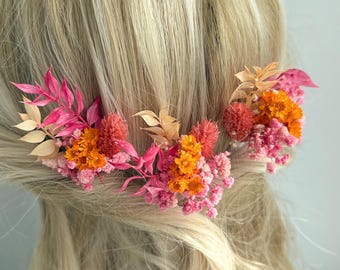 Colorful hair pins Pink Orange hair clips Fuchsia Rust wedding hair accessory Summer flower hairpins  Terracotta Autumn pink flower pins
