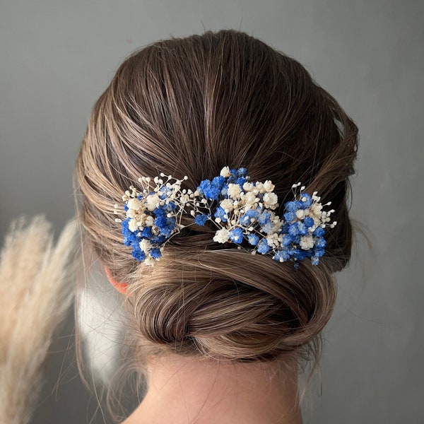 Forcine per capelli con fiori secchi blu Qualcosa di blu Pezzo per capelli da sposa Qualcosa di blu Forcine per capelli con fiori da sposa Accessori per acconciatura da sposa Spiaggia