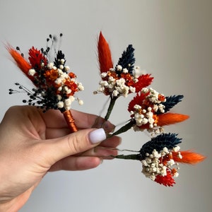 Autumn wedding Terracotta Fall hair flowers Rustic Wedding flower pins Bridal burnt orange accessories Blue Natural flower hairpins
