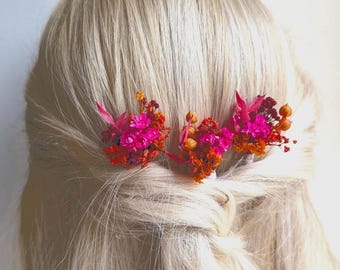 Fuchsia TERRACOTTA wedding hair accessory Colorful hair pins Pink hair clips Magenta flower hairpins Romantic flower hair jewellery Boho pin