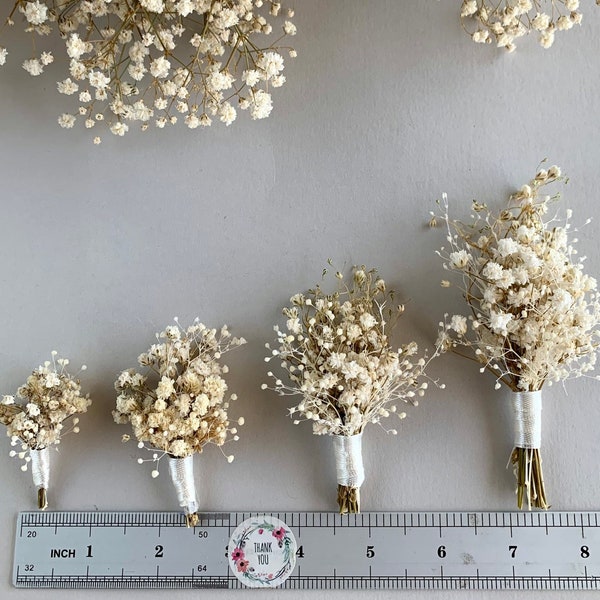 Dried Flower Gypsophila boutonniere Baby’s Breath Groom buttonole Ivory White mini bouquet Flower arrangements wedding Flower girl bouquet