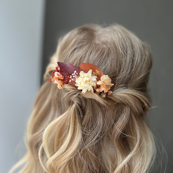 Fleur séchée Peigne à cheveux Terre cuite Accessoire pour cheveux Brunt Pièce de cheveux Mariage Peigne à cheveux Fille de fleur Accessoire pour cheveux Couronne de fleurs sèches Petite fleur