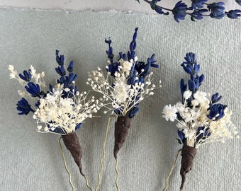 Lavender Violet hair pins Babys breath hair pins Gypsophila hair piece Dried flower hair accessory Rustic headpiece Boho wedding accessory