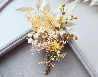 Summer boutonniere Boho dried flower hair pins yellow boho Bride accessories floral clips Dried Yellow Gypsophila Rustic yellow butonhole