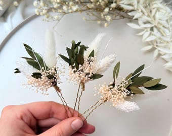 Greenery Eucalyptus Boho wedding dried flower hair pins floral Bridal accessories, hair clips Bridesmaid hair accessory Floral hair clips
