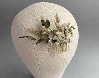 Eucalyptus Bridal Hair Dried Flower Comb Babys Breath Bridal hair Piece Green Dried Flower Wedding Hair Accessory Eucaluptys hair pins Boho