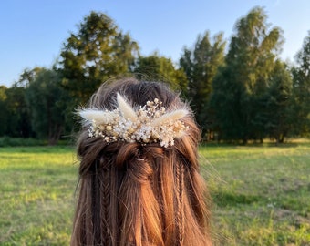 Boho bruiloft zendspoel Pampas gras haarspelden Gedroogde bloem haartoebehoren Rustieke bloemen zendspoel romantische blush Ivory Comb Bruids zendspoel