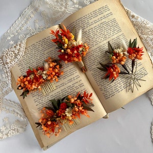 Terracotta hair pins Bridal autumn accessory Brunt flower hair comb Wedding floral Hair pins Orange Comb Orange Clips Bridesmaid hair piece