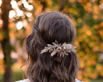 Épingles à cheveux de mariage Boho Morceau de cheveux d’herbe de pampa Accessoire de cheveux de fleur séchée Peigne de fleur séché Boho Headpiece Peigne Boho Marron