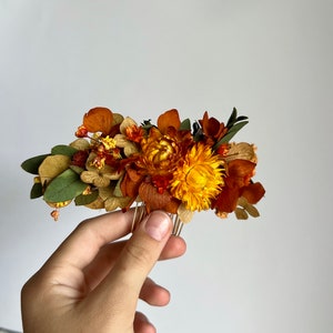 Terracotta bridal comb Autumn wedding Brunt Hair accessory Dried flower hair pins Autumn hair piece Boho Orange Bridal Rustic Wedding