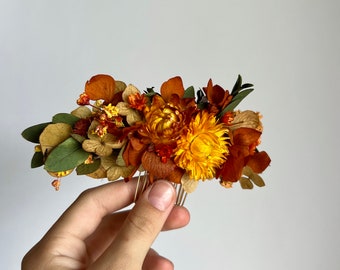 Terracotta bridal comb Autumn wedding Brunt Hair accessory Dried flower hair pins Autumn hair piece Boho Orange Bridal Rustic Wedding