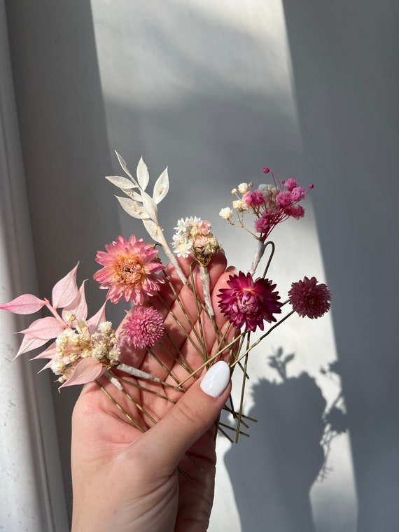 Boho Gypsophila Hair Pin Rustic Fuchsia Pink Wedding  display picture 1