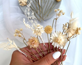 Boho gypsophila hair pin Rustic White ivory Wedding hair pins   Drued flower clips Boho pins set Bridesmaid hair pins set Bohemian hairpiece