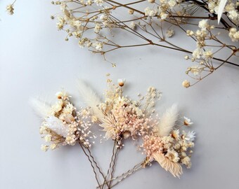 Bridal flower hair pins White ivory Boho Bridal hair clips Wedding Flower hairpins Bridal hair accessories Dried flower hairpiece Rose