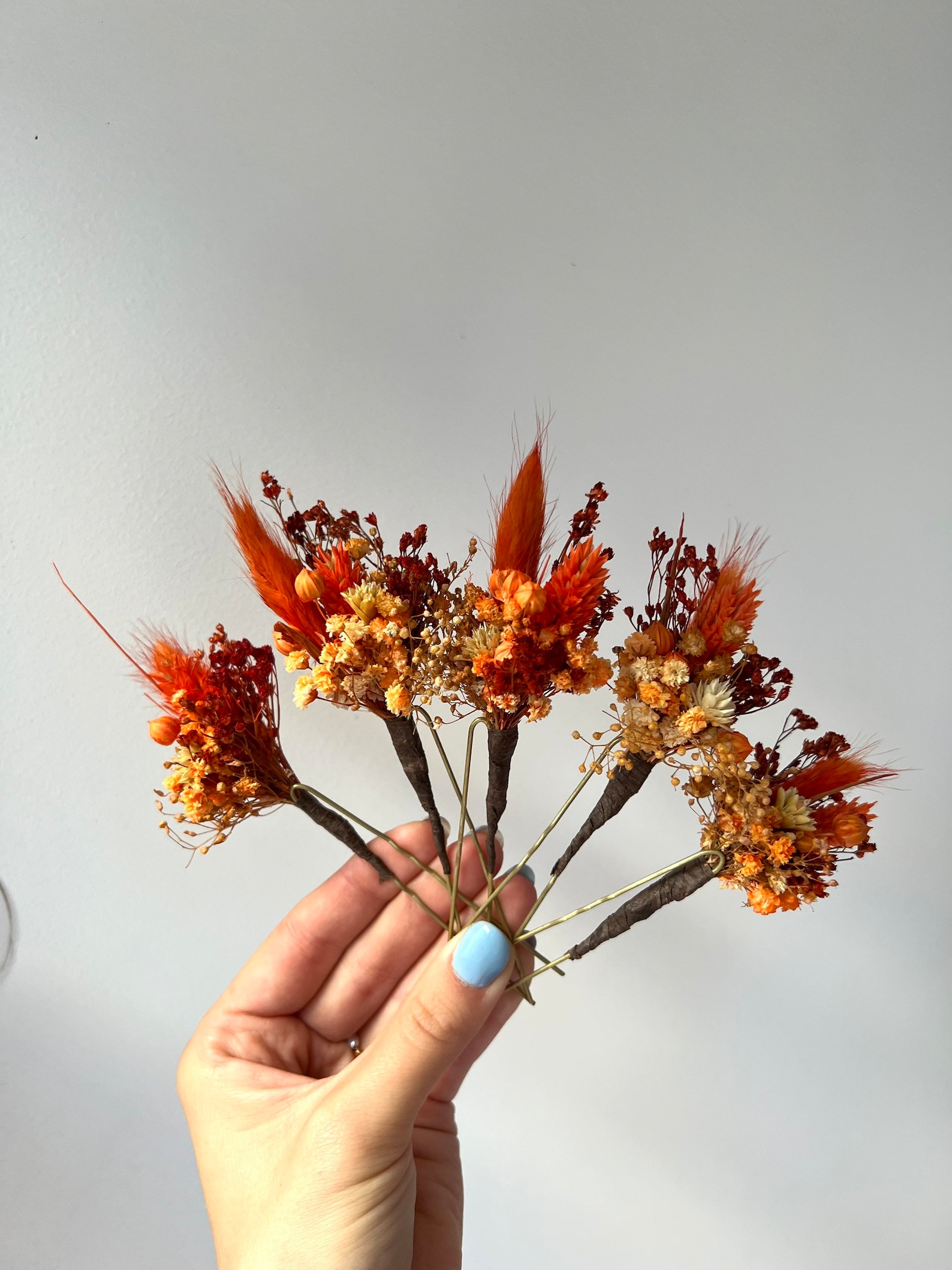 Terracotta Burnt Orange Wedding Dried Flower Hair Pins Set Etsy