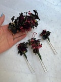 Black gothic wedding hair accessories Black Red flower Hair pins Brown comb Black Red Hair pins Black flower comb Dried rose Hair piece Boho product logo