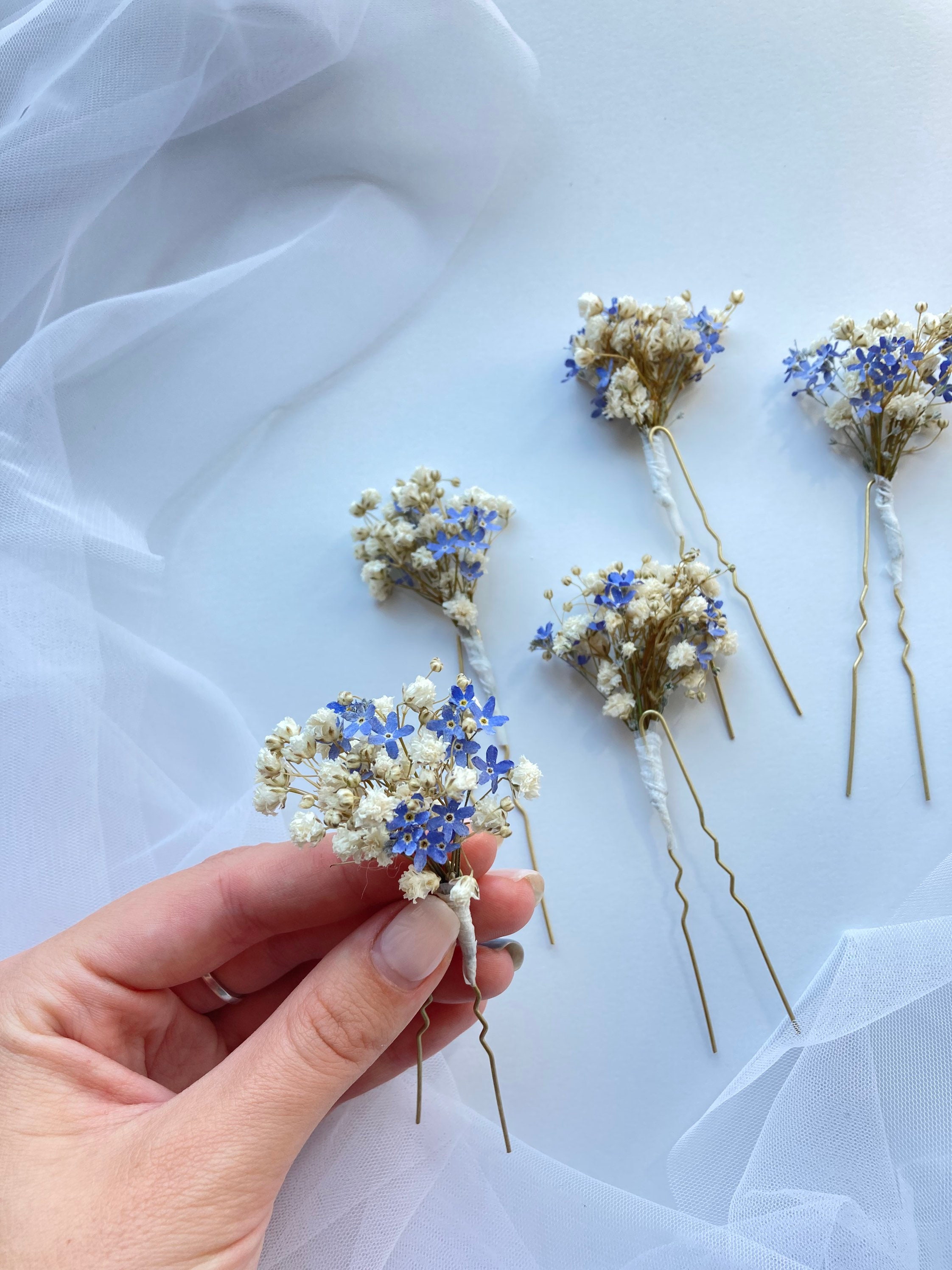 Gypsophila hair piece Babys breath forget me not hair pins | Etsy