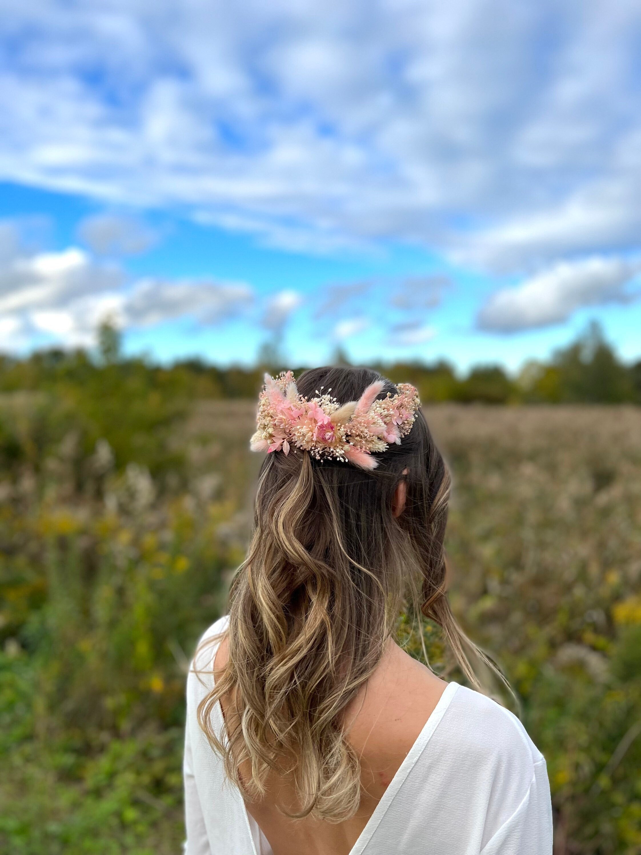 Boho wedding headpiece Pink Pampas grass hair piece Dried flower hair accessory Rustic floral headpiece Dusty Pink and White Hair Comb