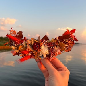 Ensemble d'accessoires de mariée automne en terre cuite couronne de fleurs séchées couronne bordeaux mariage floral épingles à cheveux automne peigne orange brûlé clips demoiselle d'honneur image 7