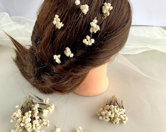 Épingles à cheveux ivoire haleine de bébé Pièce de cheveux en gypsophile Fleur séchée Accessoire de cheveux de mariage bohème demoiselle d'honneur Pièce de cheveux de demoiselle d'honneur fleur séchée