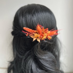 Terracotta Burnt Orange Wedding Dried flower hair pins set Fall Autumn wedding clip accessories Rustic Boho Bridal hair piece Bridesmaid