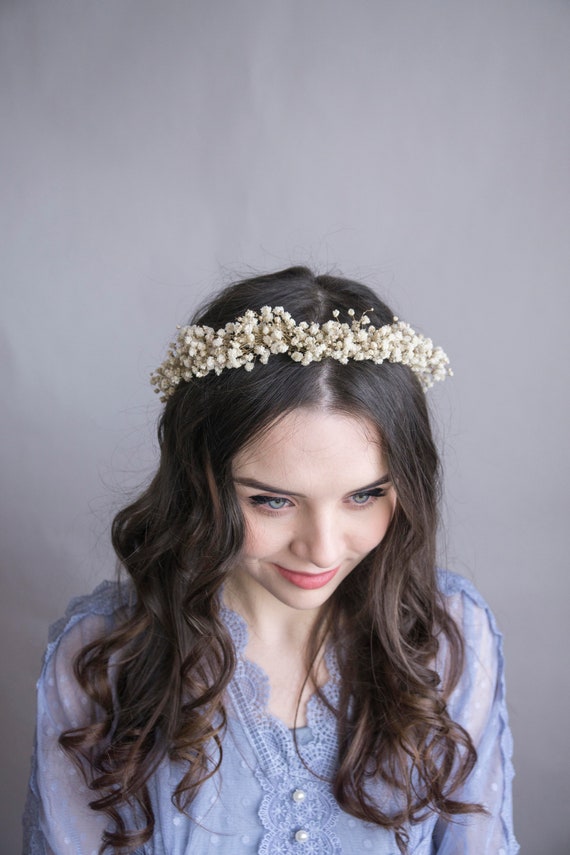 Babys Breath Hair Wreath Gypsophila Hair Piece Dried Flower Etsy