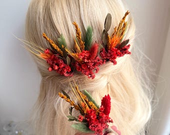 Greenery Terracotta wedding dried flower boutonniere, Eucalyptus Grooms buttonhole, burnt orange bouquet boho Groom buttonhole red green