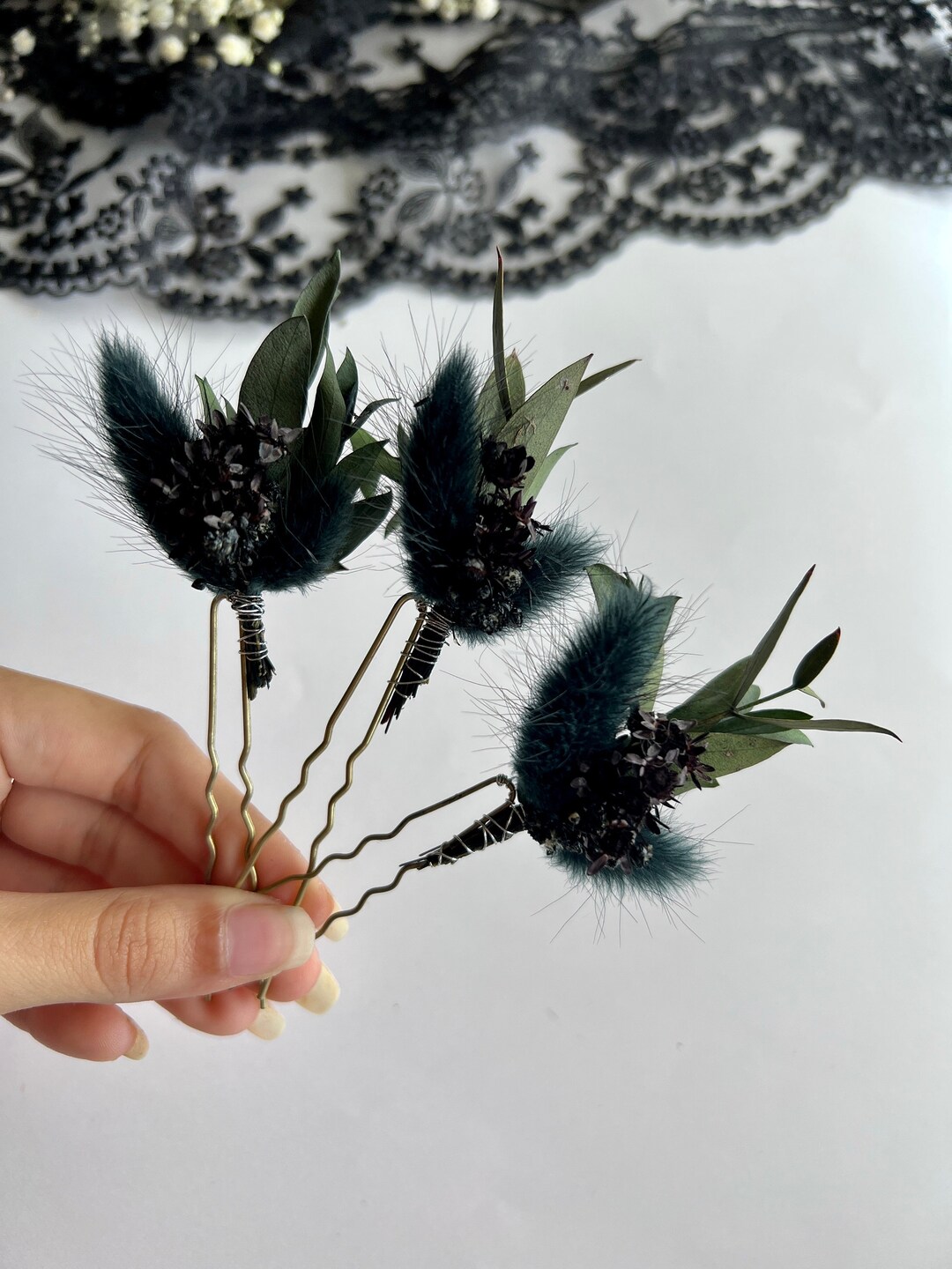 Black Gothic Hair Pins Wedding Hair Accessories Bridal Flowers
