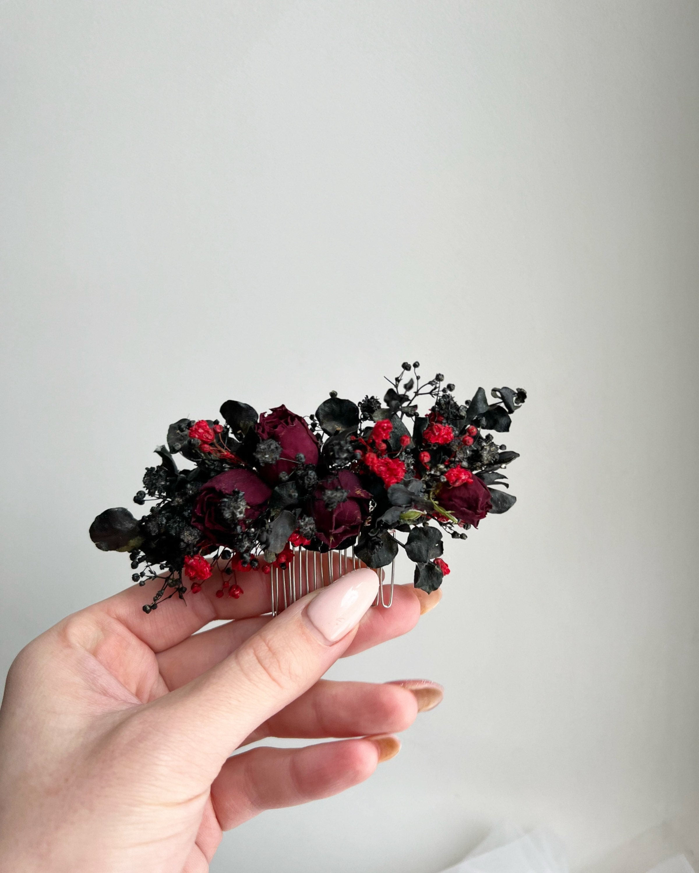 Black Red Flower Hair Comb