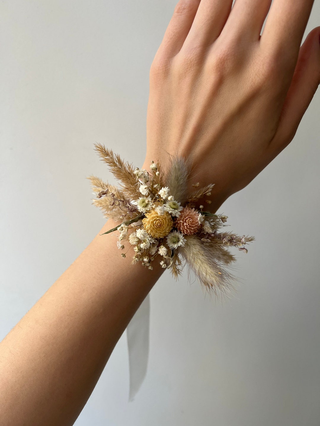 PATIKIL Bracciali Con Fiori Artificiali Per Damigelle, 6 Pezzi - Bracciale Da Polso Per Matrimonio, Ballo, Laurea - Colore Marrone Chiaro - 2