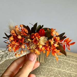 Terracotta bridal comb Autumn wedding Brunt Hair accessory Dried flower hair pins Autumn hair piece Boho Orange Bridal Rustic Wedding