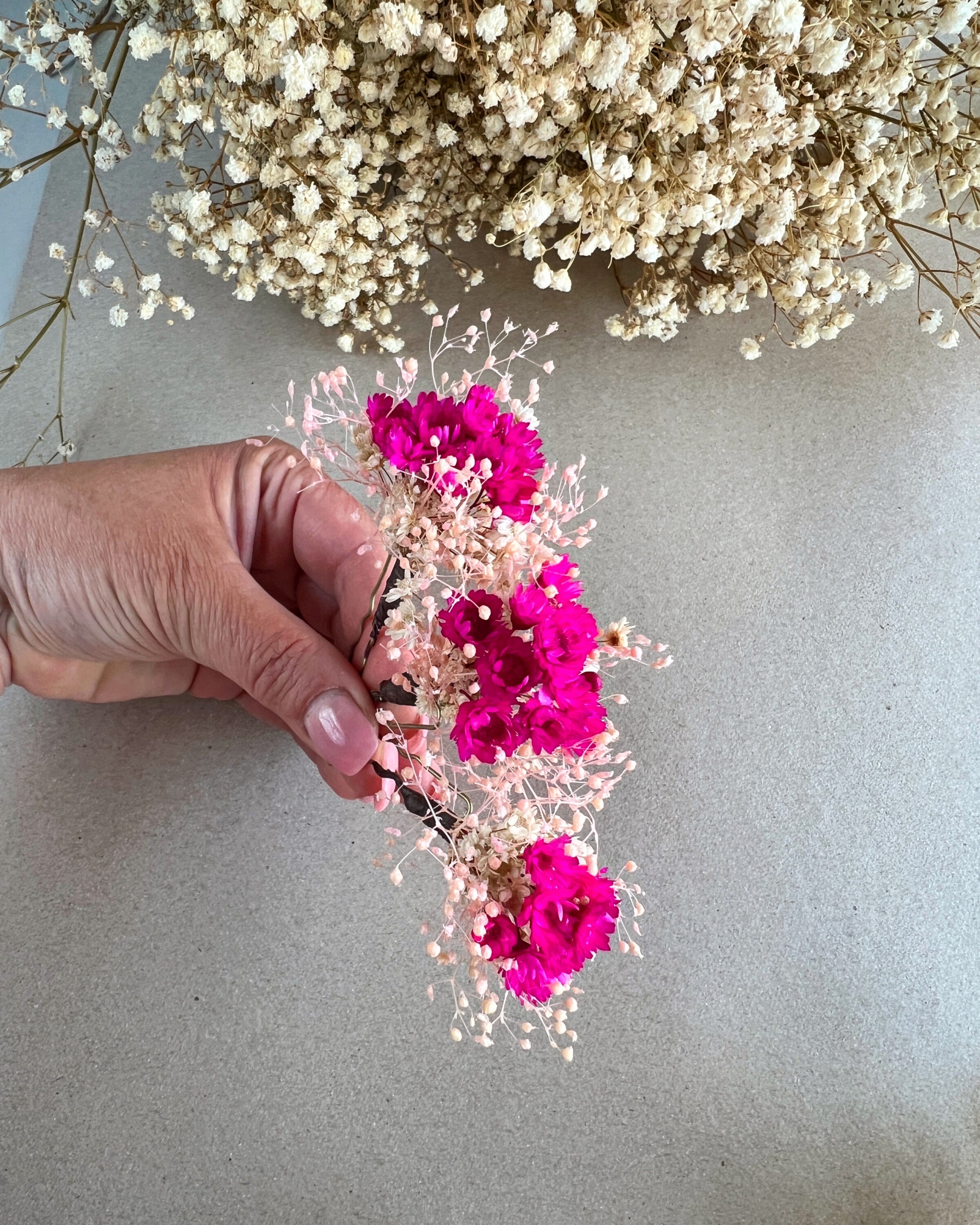 Dried Flowers Hair Clips Red Pink Autumn Fall Wedding Boho Style Red Hair Accessories For Bride Dried Gypsophila Boho Hair Clips Hair pins
