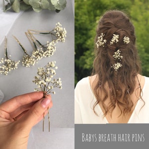 3 pz/5 pz/8 pz Forcine per capelli in gypsophila Fermaglio per capelli con fiori secchi Copricapo floreale rustico Copricapo da sposa Boho