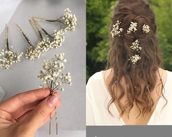 3 pcs/5 pcs/8 pcs Babys breath hair pins Gypsophila clip piece Dried flower hair accessory Rustic floral headpiece Bridal hair piece Boho