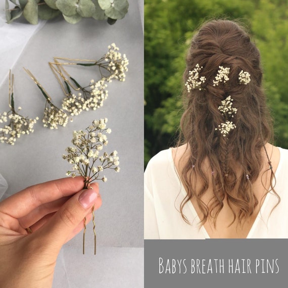 3 Pcs/5 Pcs/8 Pcs Babys Breath Hair Pins Gypsophila Clip Piece Dried Flower  Hair Accessory Rustic Floral Headpiece Bridal Hair Piece Boho 