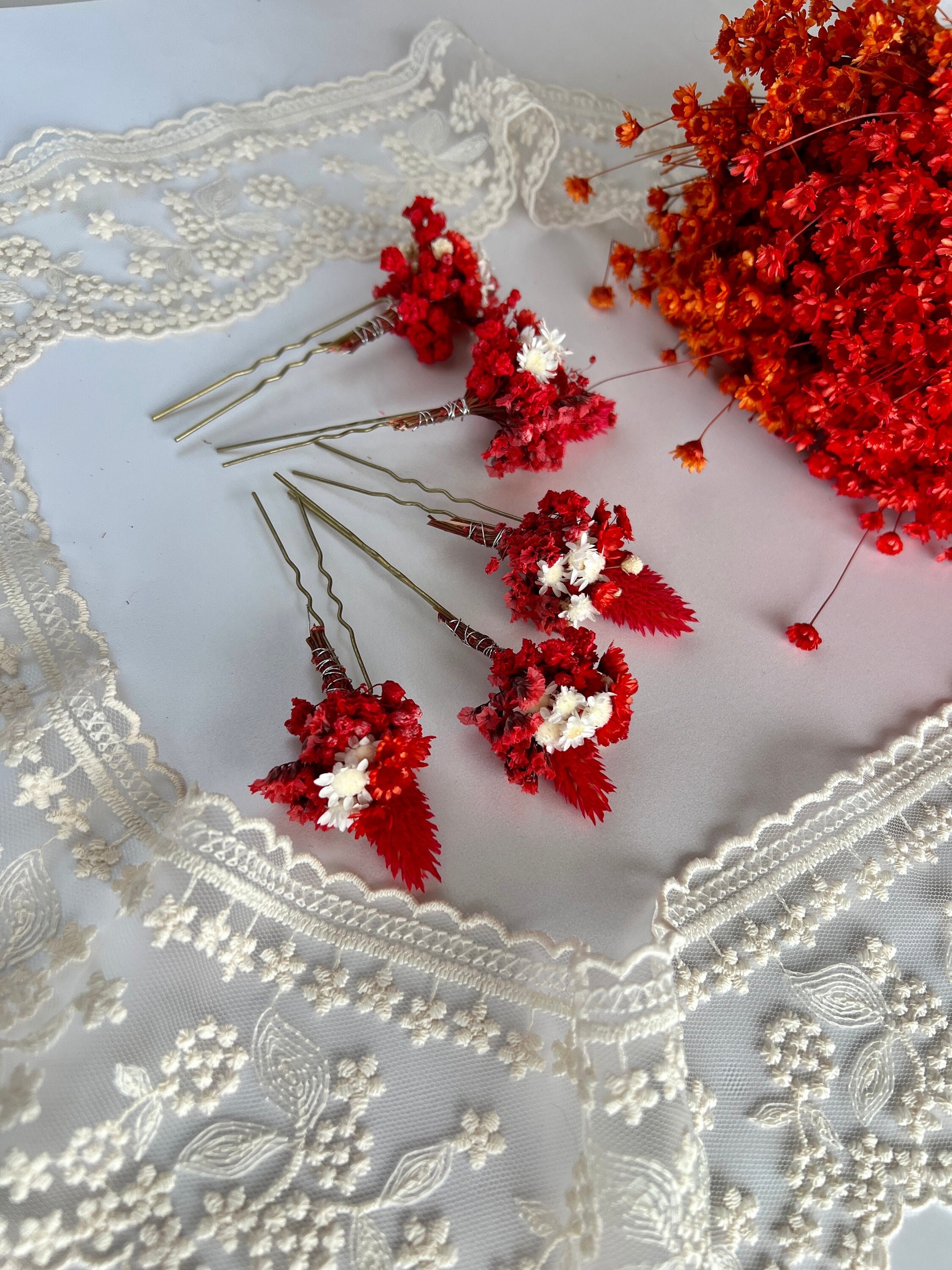 8er Set Rosen-Haarspangen Aus Stoff – Rot, Für Hochzeit, Party & Valentinstag