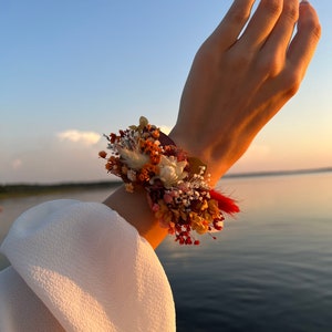 Ensemble d'accessoires de mariée automne en terre cuite couronne de fleurs séchées couronne bordeaux mariage floral épingles à cheveux automne peigne orange brûlé clips demoiselle d'honneur image 6