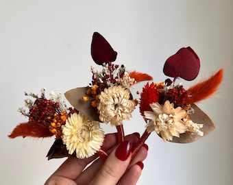 Boutonnière de mariage fleurs séchées en terre cuite Mini bouquet automne automne boutonnière de marié accessoires de marié bohème boutonnière rouille bohème