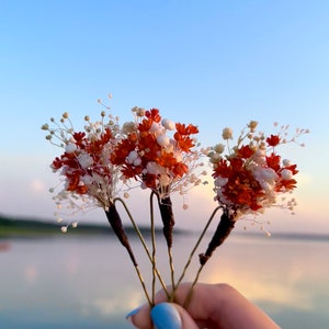 Terracotta Wedding Dried flower hair pins Brunt Autumn wedding hair accessories Rustic Boho Bridal hair piece Bridesmaid hair clips floral