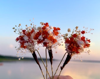 Terracotta Wedding Dried flower hair pins Brunt Autumn wedding hair accessories Rustic Boho Bridal hair piece Bridesmaid hair clips floral