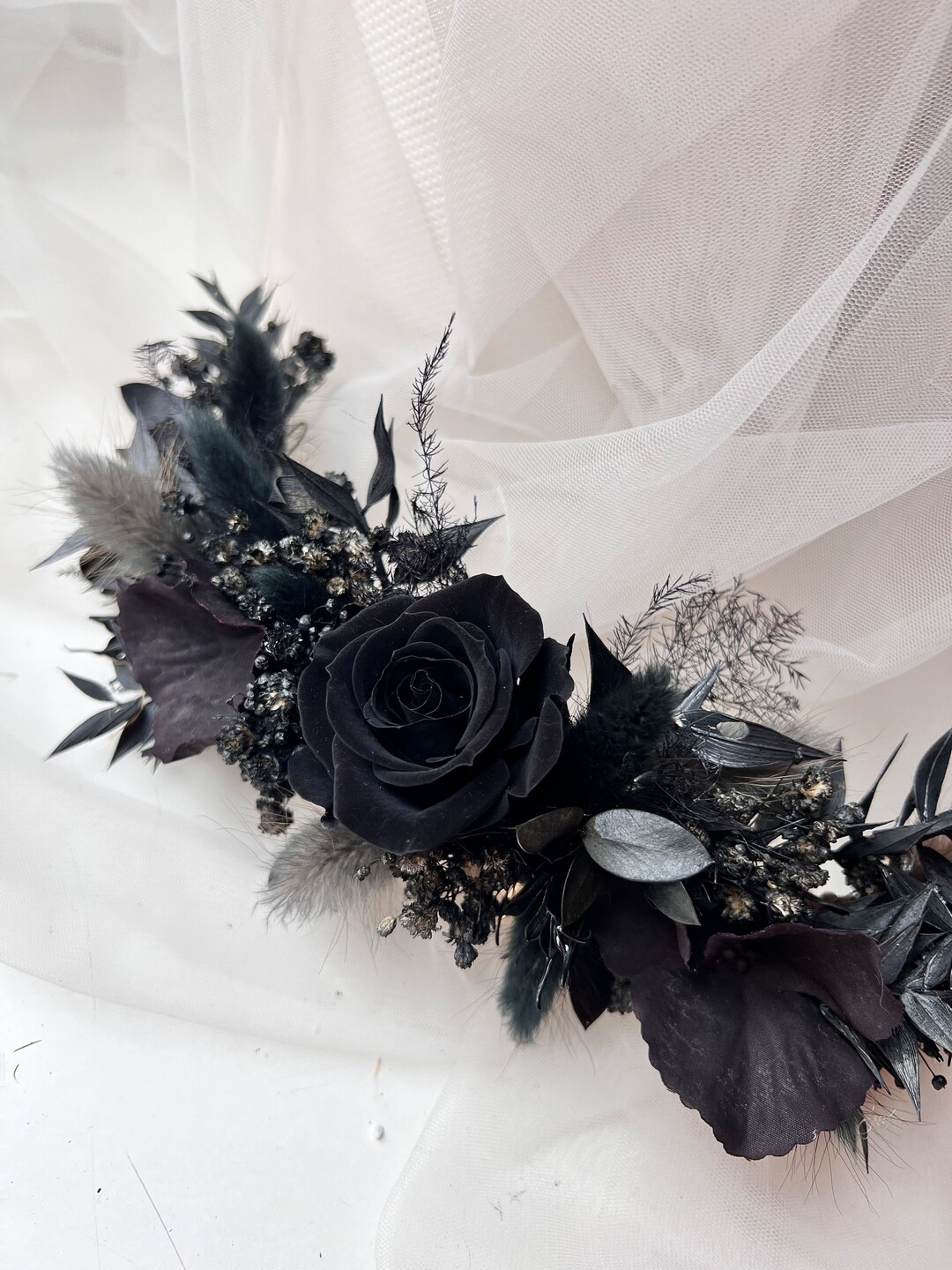 Black Gothic Wedding Hair Accessories Red Rose Headpiece Winter Wedding ...