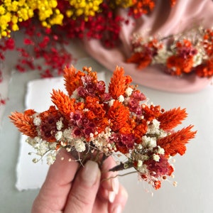 Burnt Orange Wedding Dried flower hair pins Fall Autumn wedding hair accessories Rustic Boho Bridal hair piec, small hair clips florl Bridal