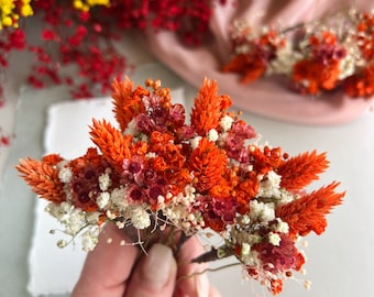 Burnt Orange Wedding Dried flower hair pins Fall Autumn wedding hair accessories Rustic Boho Bridal hair piec, small hair clips florl Bridal